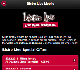 Bistro Live Mobile Site